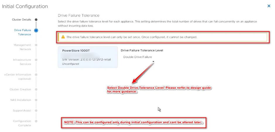 Powerstore Initial Configuration - Single or double drive failure