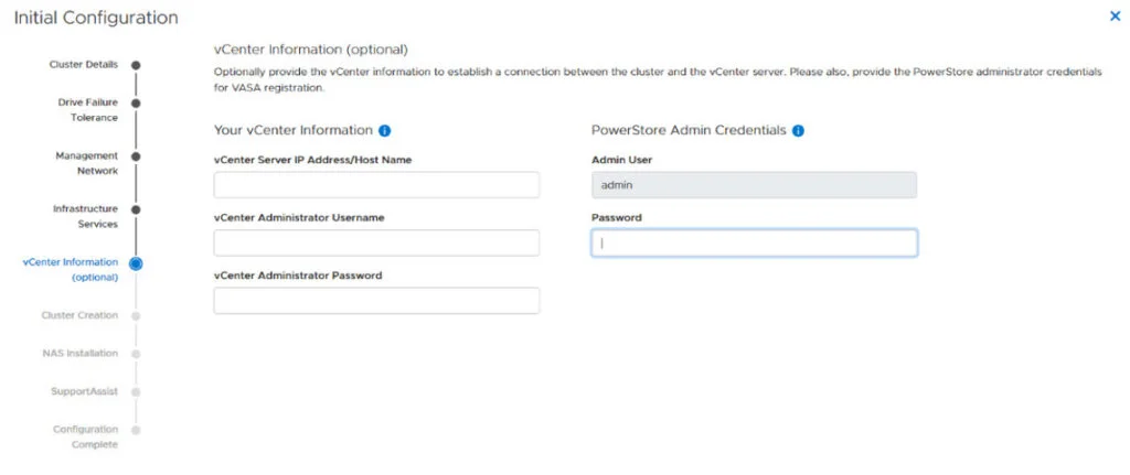 Powerstore Initial Configuration - Vcenter details