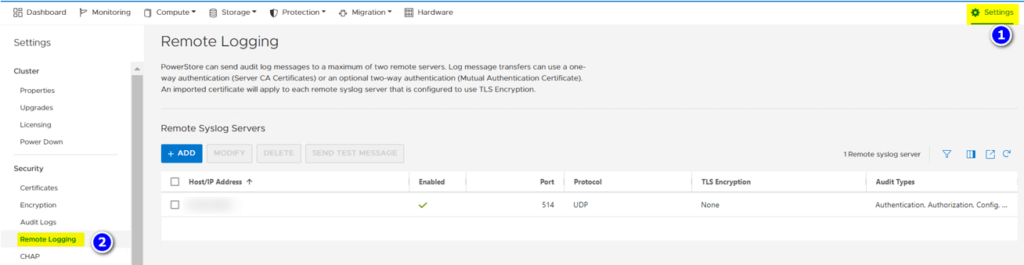 Add Remote Syslog server to Dell PowerStore