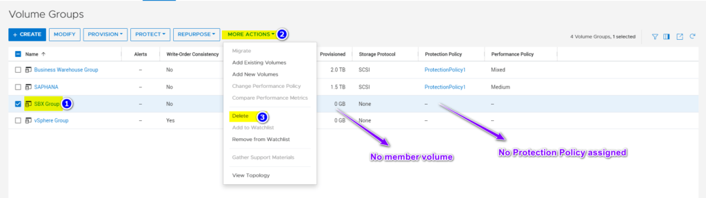 Delete Volume Groups in PowerStore