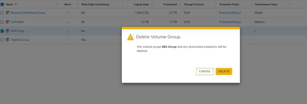 Delete Volume Groups in PowerStore