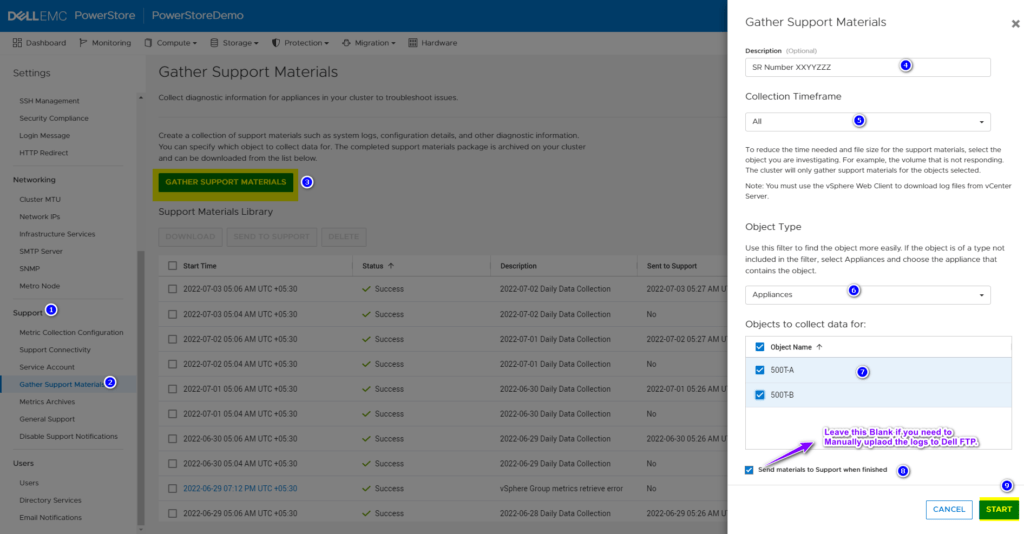 How to generate and collect logs from Dell PowerStore