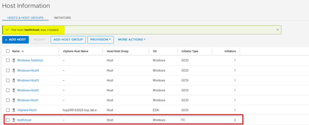 Add Fibre Channel (FC) Host to PowerStore