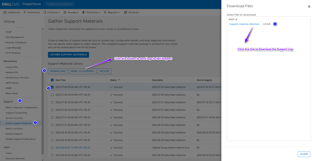 How to generate and collect logs from Dell PowerStore