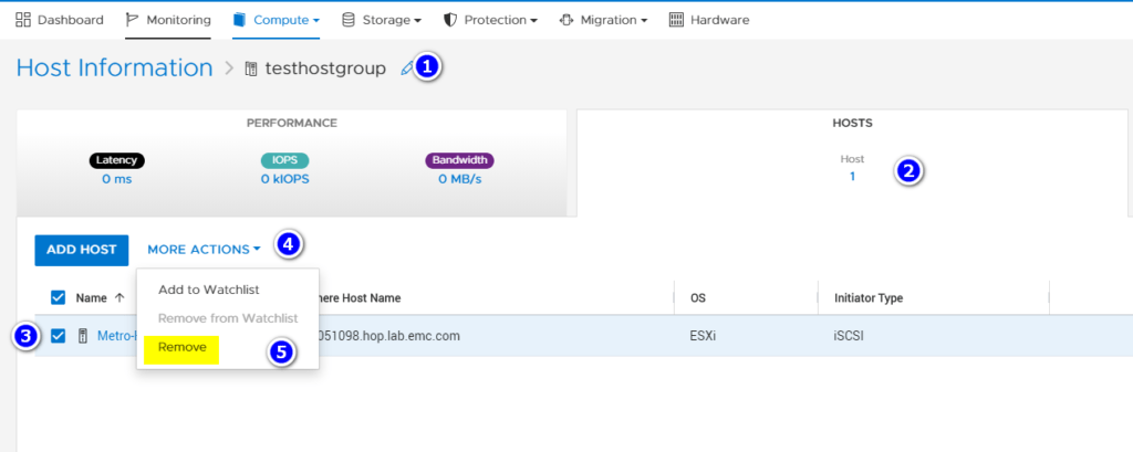 remove a host from the host group on powerstore