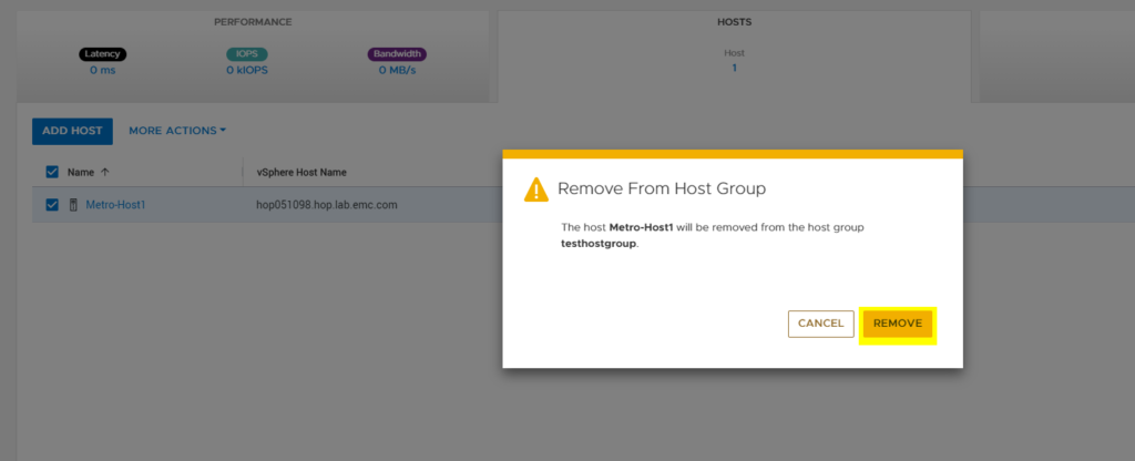 remove a host from the host group on powerstore