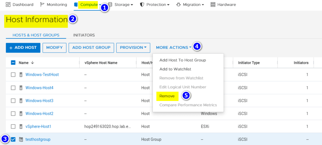 Delete a Host Group on PowerStore