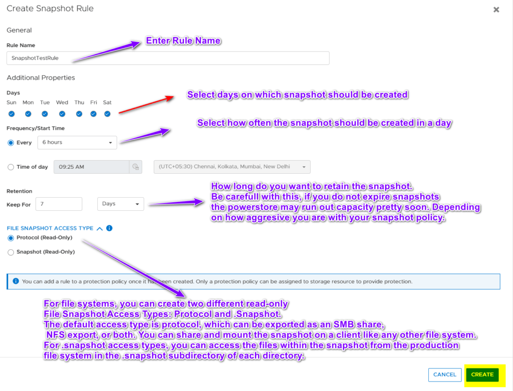 Create Snapshot Rule on Dell PowerStore