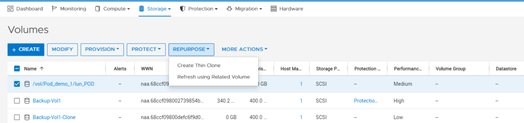 Create A Thin Clone of A Volume and Volume Group on Dell PowerStore