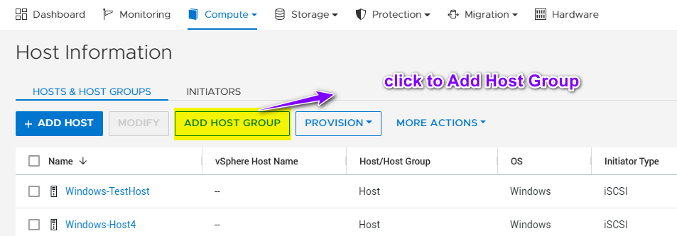 Add a Host Group on Dell PowerStore